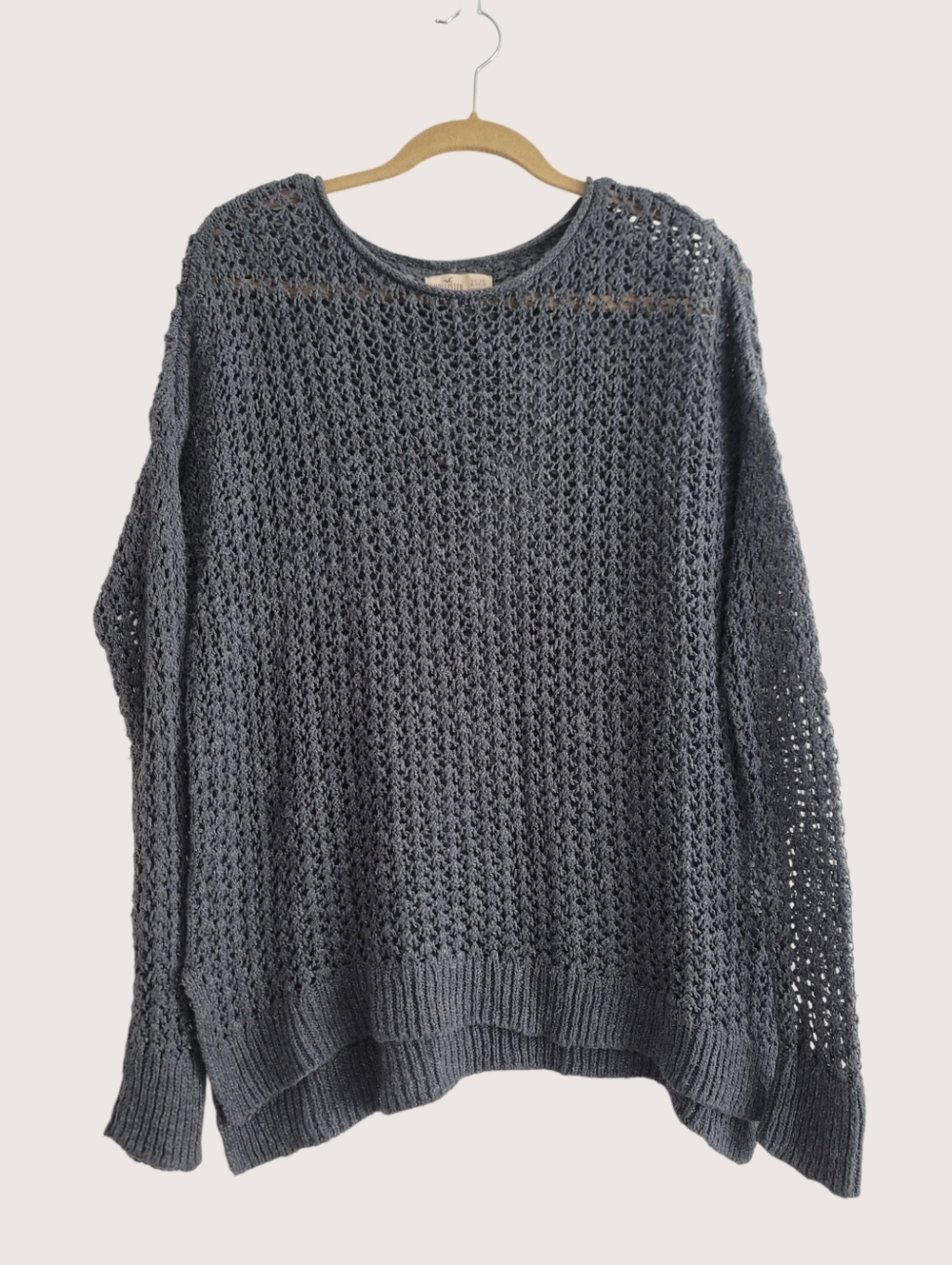 Hollister XS/S Gray Open Knit Loose Crochet Gray Long Sleeve Sweater
